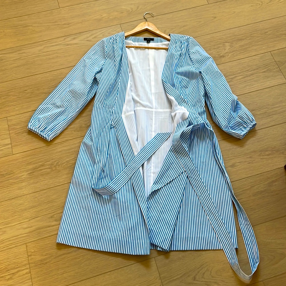 Women’s J Crew Wrap Dress Size 12 in striped cotton poplin